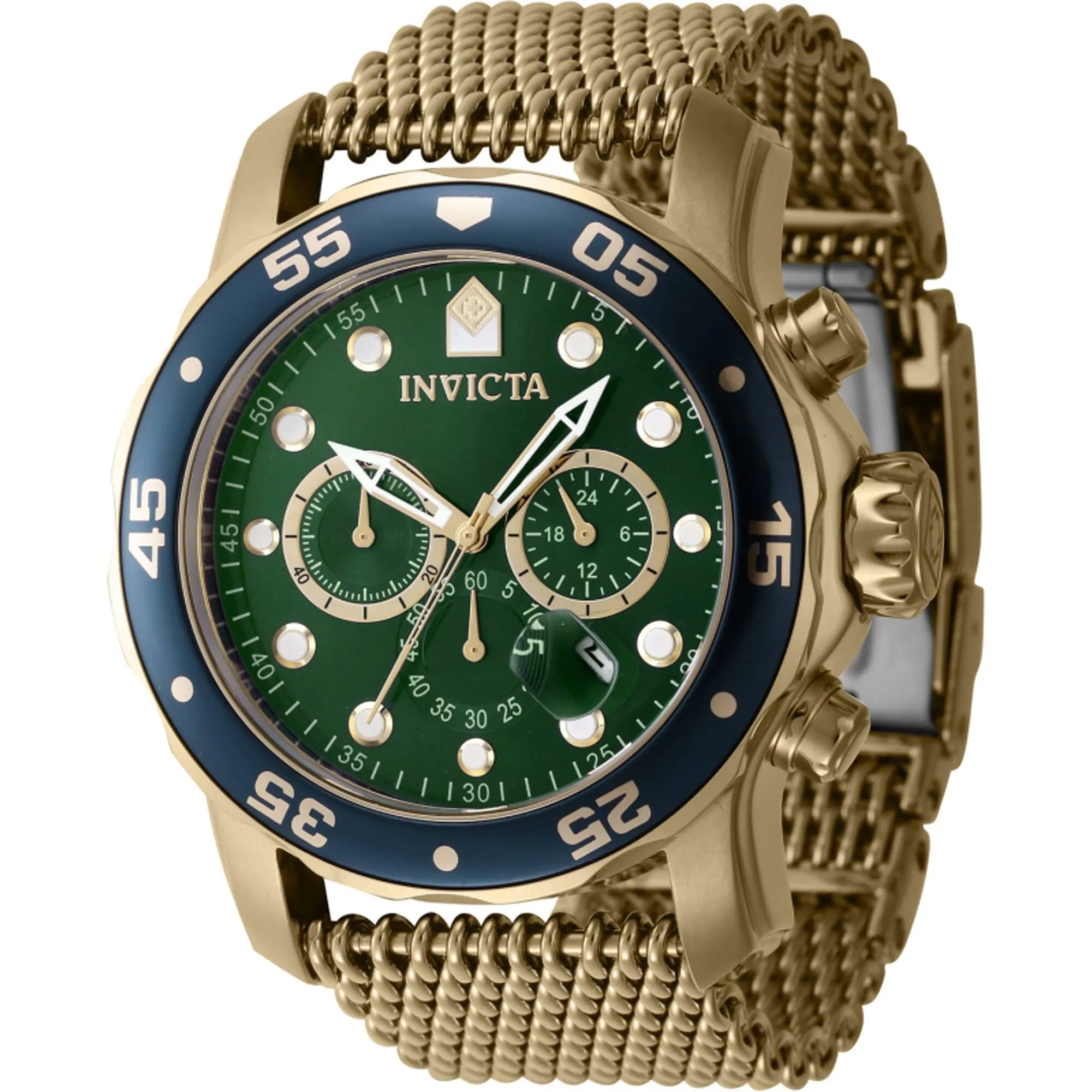 Invicta Men's Watch - Pro Diver Chronograph Green Dial Yellow Gold Bracelet | 47241 Luxury Quartz Watch Quartz Watch Sale