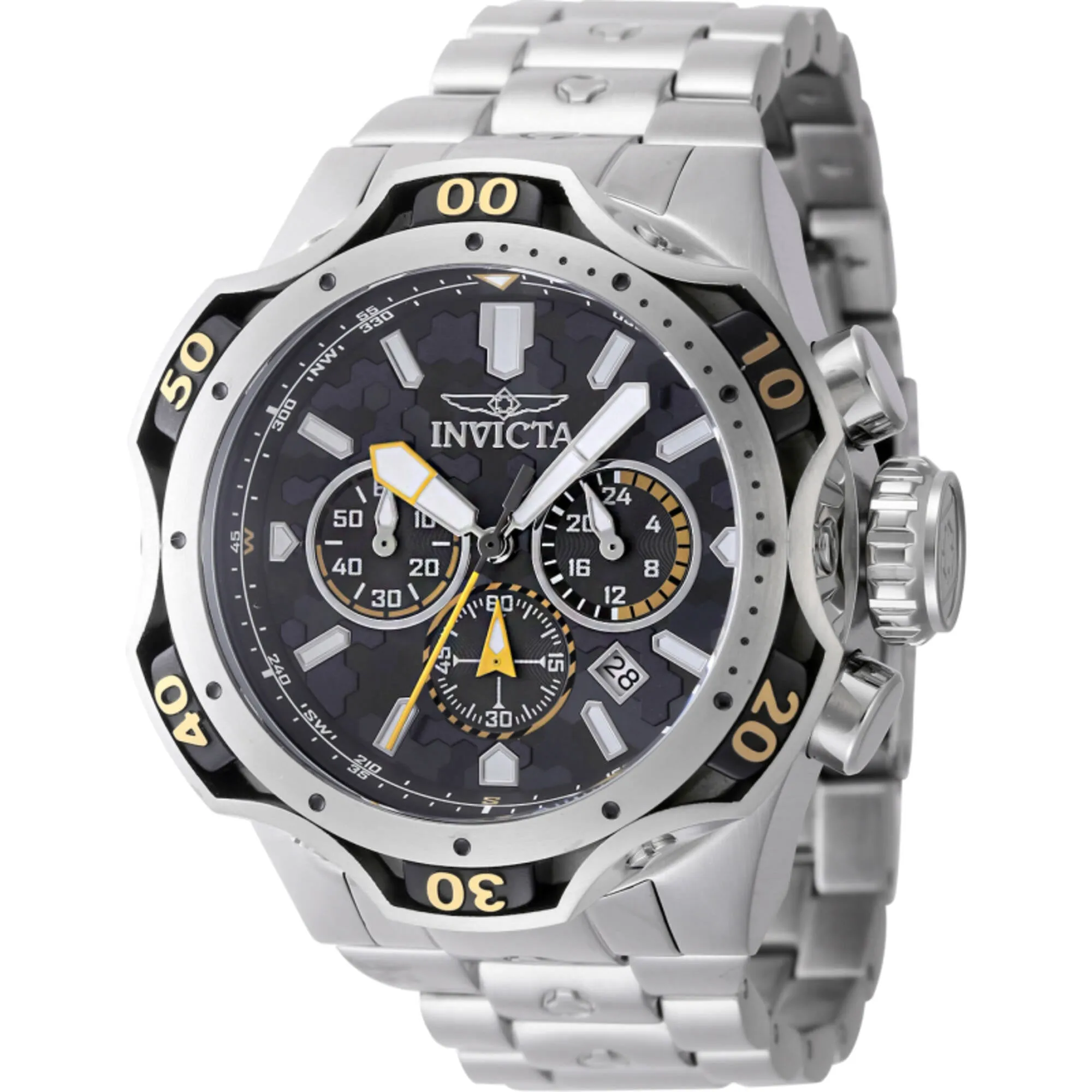 Invicta Men's Watch - Venom Chronograph Black Dial Silver Steel Bracelet | 47756 Luxury Quartz Watch Quartz Watch Sale