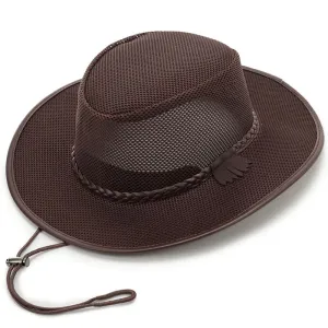 Irvine Summer Mesh Sun Hat stylish boater hat with ribbon on model