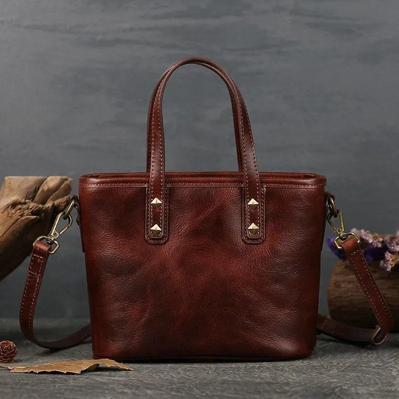 Italian Black & Brown Leather Crossbody Shoulder Mini Small Bag | Women Ladies Minimalist Bucket Bag | Full Grain Leather Handbag