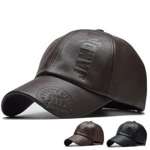 Jamont Leather Baseball Cap stylish boater hat with ribbon on model