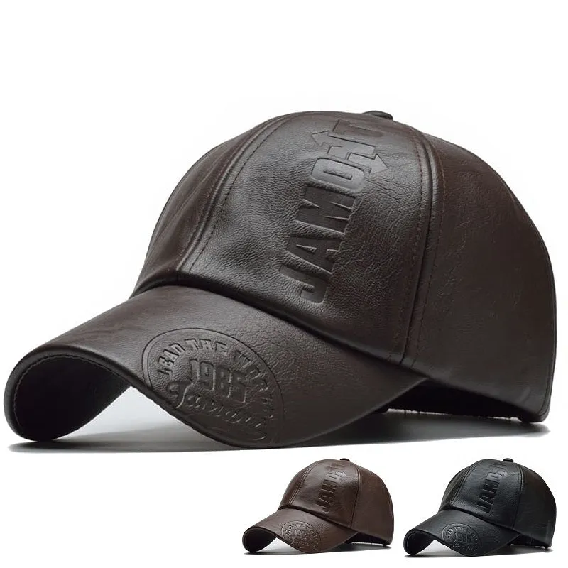 Jamont Leather Baseball Cap stylish boater hat with ribbon on model