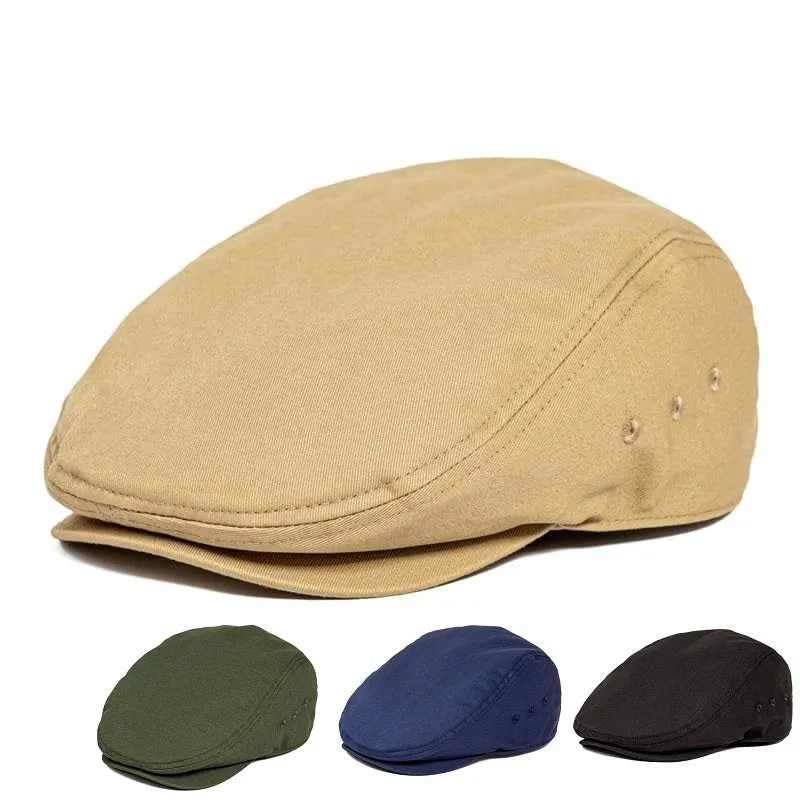Jangoul Cotton Flat Cap stylish boater hat with ribbon on model