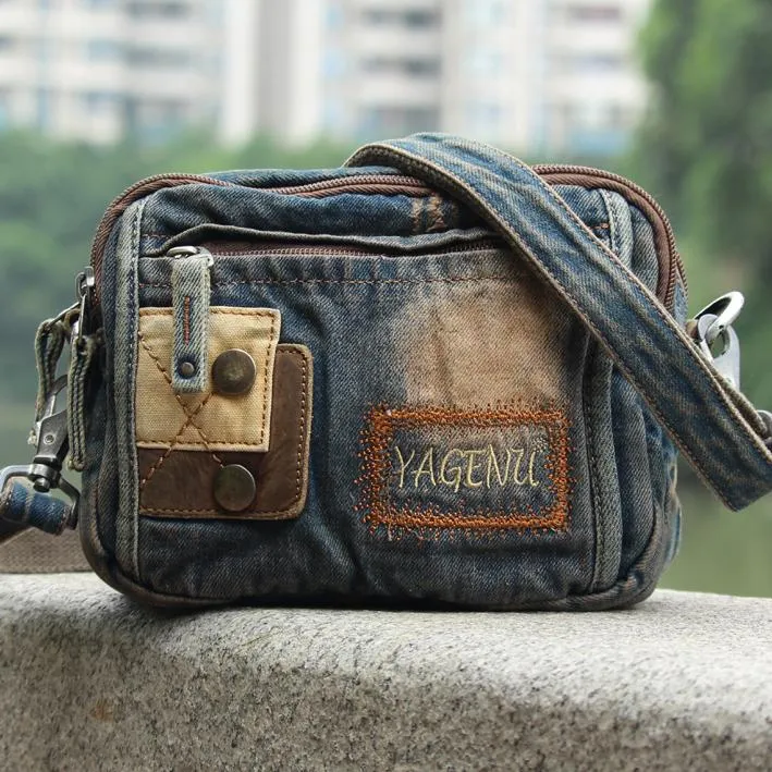 Jean Denim Blue Mens Small Fanny Pack Waist Bag Blue Hip Bag Bum Bag For Men