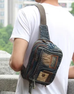 Jean Denim Blue Mens Small Fanny Pack Waist Bag Blue Hip Bag Bum Bag For Men Denim Blue