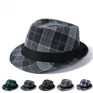 Jefferson Tartan Trilby Hat boater hat with bow in beach sunlight