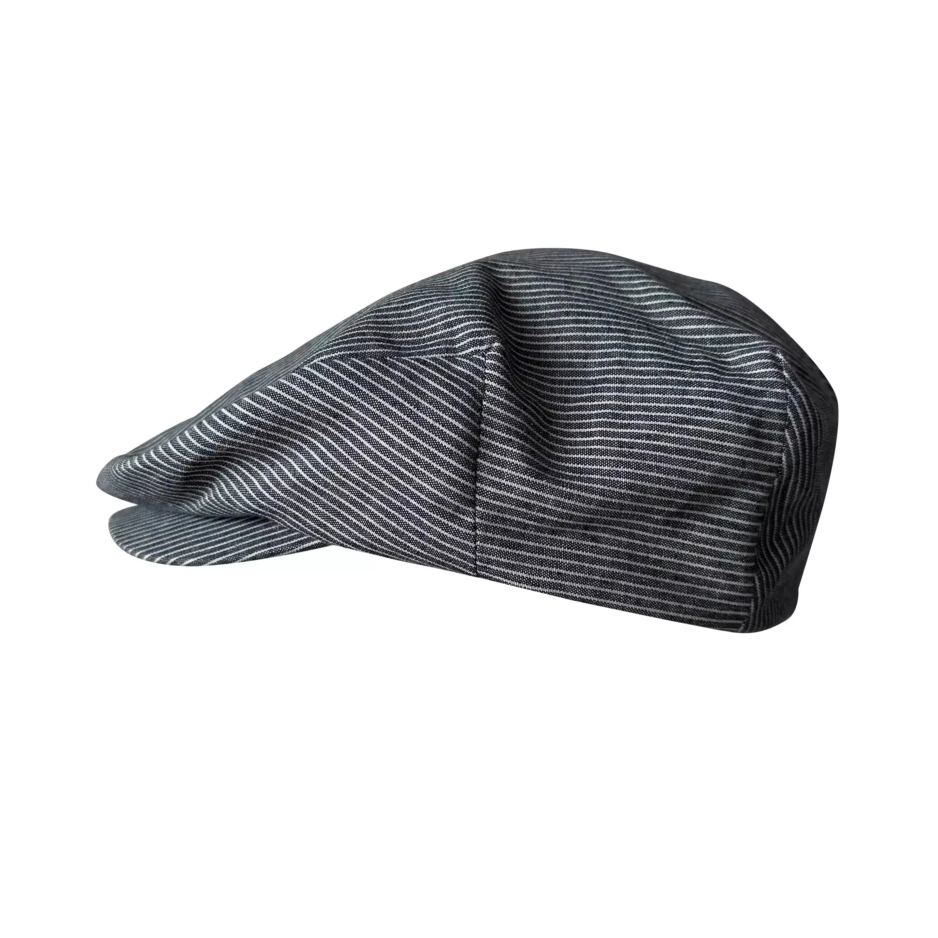 Jersey Gray Striped Linen Flat Cap
