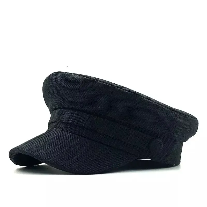 Jester Cotton Sailor Cap stylish boater hat with ribbon on model