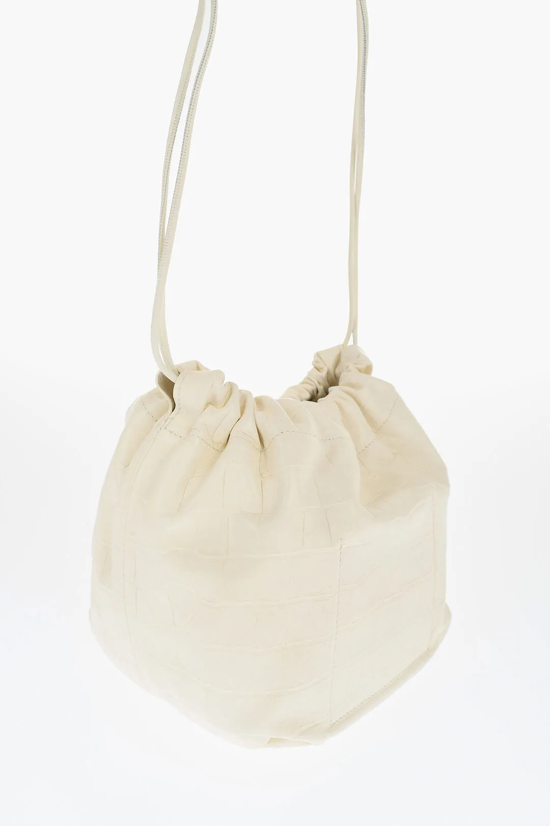 Jil Sander Crocodile Printed Leather Dumpling Bucket Bag