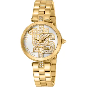 Just Cavalli Women's Watch - Maiuscola Silver Dial Yellow Gold Strap | JC1L241M0055 Luxury Quartz Watch Quartz Watch Sale
