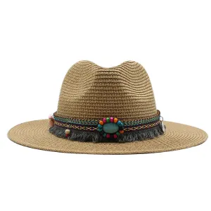 Karlovy Bohemian Summer Fedora Hat stylish boater hat with ribbon on model