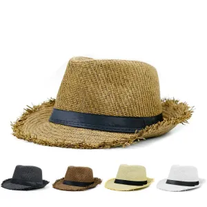 Kendall Summer Straw Trilby Hat stylish boater hat with ribbon on model