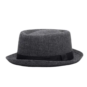 Kenhof Linen Porkpie Hat stylish boater hat with ribbon on model