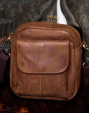 Khaki Leather Mens Cool Mini Messenger Bag Courier Bag Belt Pouch Waist Bag for men Khaki