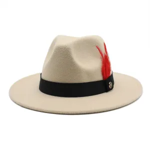 Killeen Feather Wool Fedora Hat stylish boater hat with ribbon on model