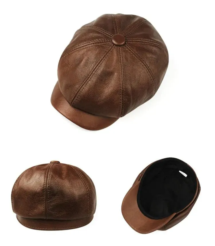 Kingsville Genuine Leather Newsboy Cap