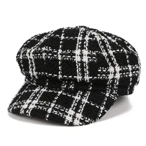 Kirby Plaid Cotton Newsboy Cap boater hat with bow in beach sunlight