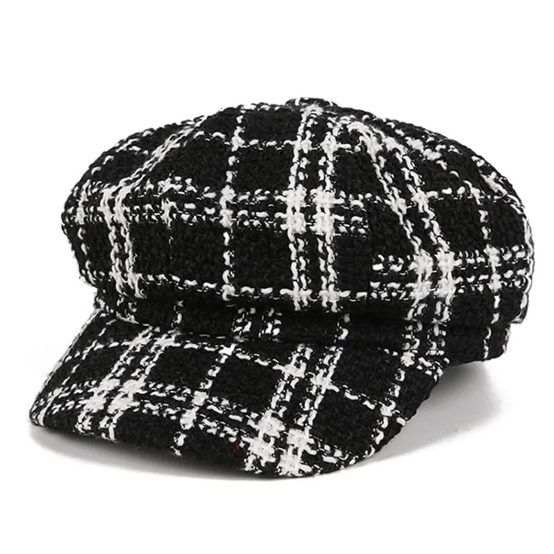 Kirby Plaid Cotton Newsboy Cap boater hat with bow in beach sunlight