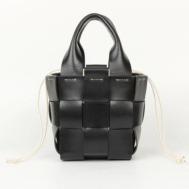 Knotted Intrecciato Leather Bucket Bag, Small Purse Vegetable Tanned Leather, Original Handmade Woven Bag, Luxury Designer Shoulder Bag bucket bags for sale