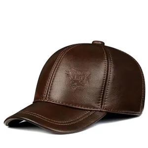 KNS Genuine Leather Baseball Cap stylish boater hat with ribbon on model