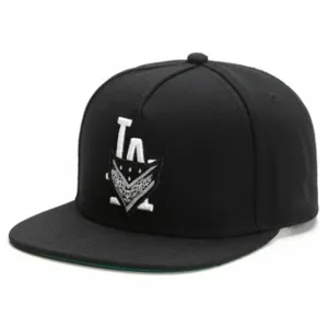 LA Crimes Black Snapback Cap stylish boater hat with ribbon on model