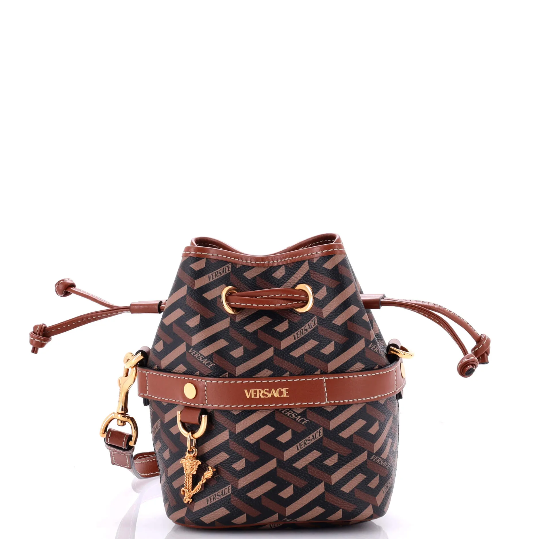 La Greca Bucket Bag Printed Coated Canvas Mini stylish bucket bags
