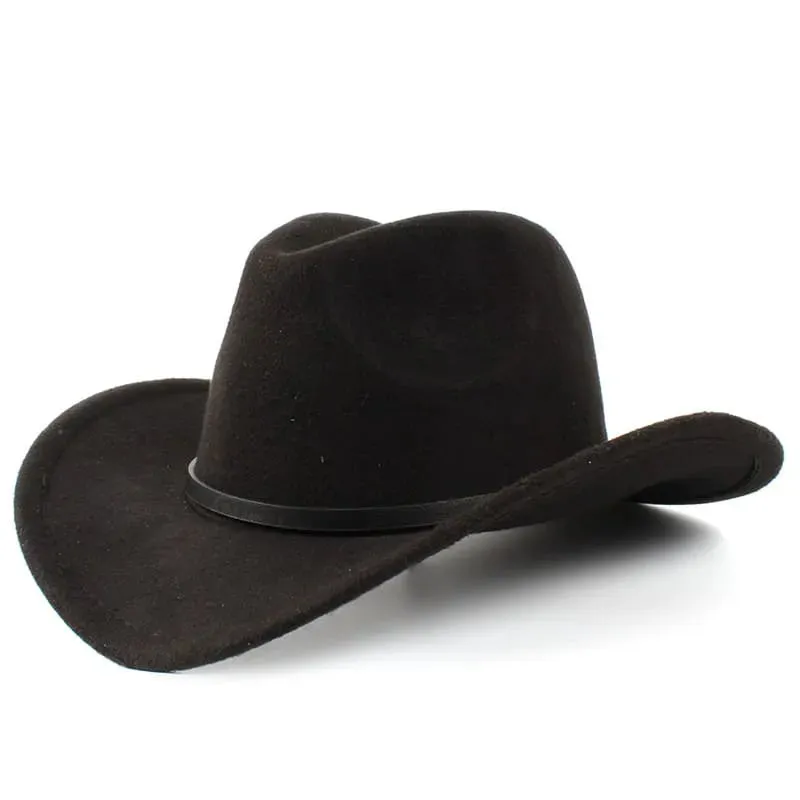 Laramie Plain Wool Cowboy Hat stylish boater hat with ribbon on model