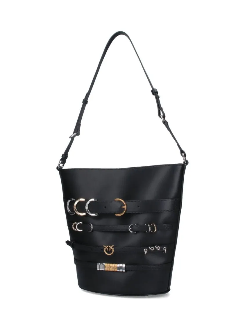 Large Drawstring Bucket Bag ?C Black