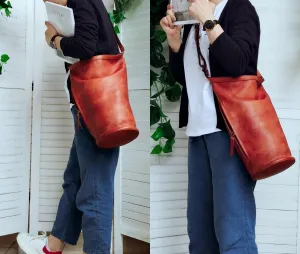 Large Handcrafted Bucket Bag, Leather Shoulder Bag Gift, Women Leather Casual Bag, Men Leather Bag, Brown/Black Retro Leather Bag bucket bags for sale