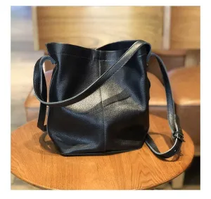 Large Leather Bucket bag,  Lady Fashion Tote Bag, Leather Shoulder Bag, Leather Handbag, Crossbody Bag Black, Gift for her bucket bags for sale