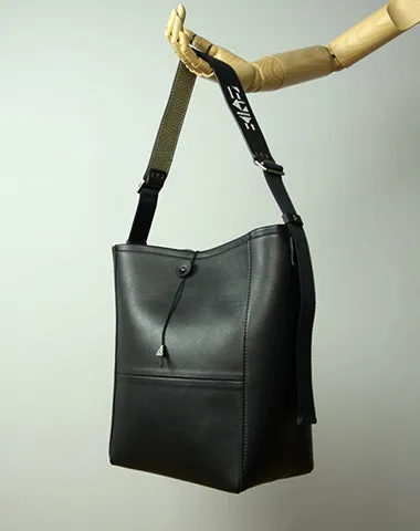 Large Womens Black Leather Shoulder Barrel Tote Bag Bucket Tote Handbag Purse Work Bag for Ladies cheap online