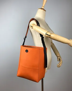Large Womens Orange Leather Shoulder Barrel Tote Bag Bucket Tote Handbag Purse Work Bag for Ladies cheap online
