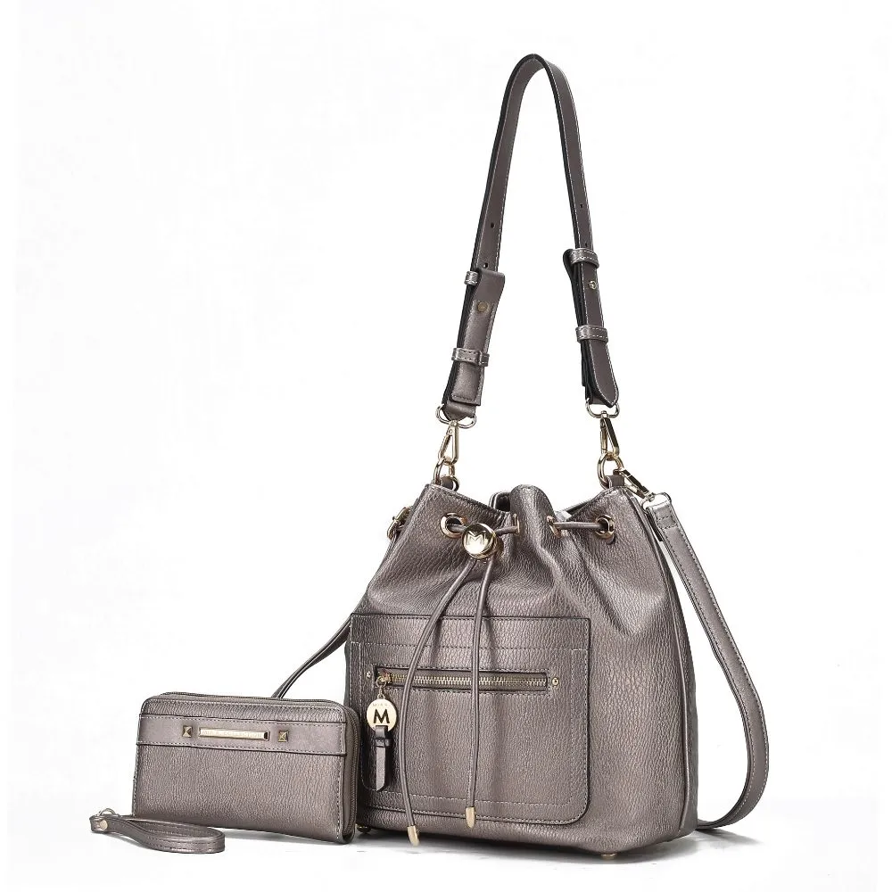 Larissa Vegan Leather Women??s Bucket Bag with Wallet?C 2 pieces