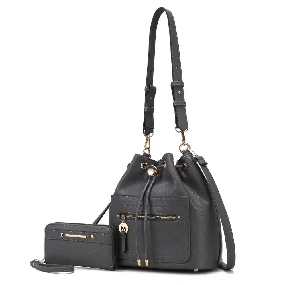 Larissa Vegan Leather Women??s Bucket Bag with Wallet?C 2 pieces