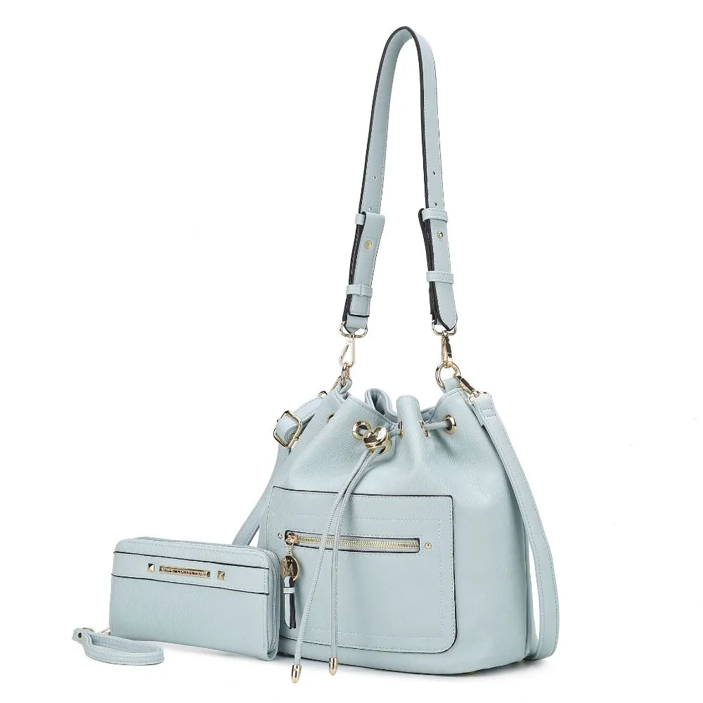 Larissa Vegan Leather Women??s Bucket Bag with Wallet?C 2 pieces