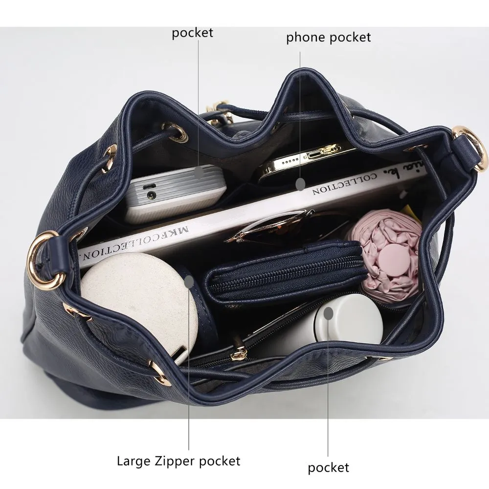 Larissa Vegan Leather Women??s Bucket Bag with Wallet?C 2 pieces