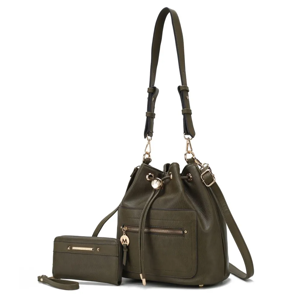 Larissa Vegan Leather Women??s Bucket Bag with Wallet?C 2 pieces