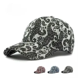 Laurenclay Cashew Flowers Baseball Cap boater hat with bow in beach sunlight