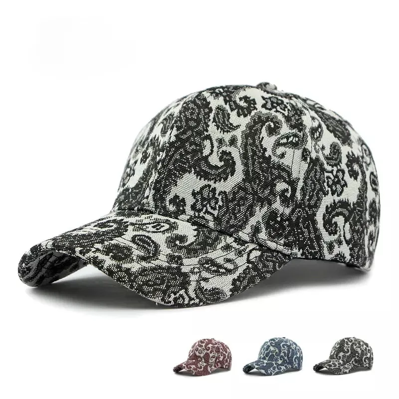 Laurenclay Cashew Flowers Baseball Cap boater hat with bow in beach sunlight