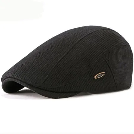 Laurenclay Striped Flat Cap stylish boater hat with ribbon on model