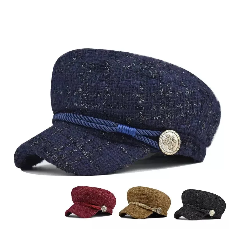 Laurent Furry Sailor Cap boater hat with bow in beach sunlight