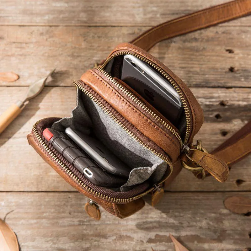 Leather Belt Pouch Belt Cases Mens Waist Bag Small Shoulder Bag for Men