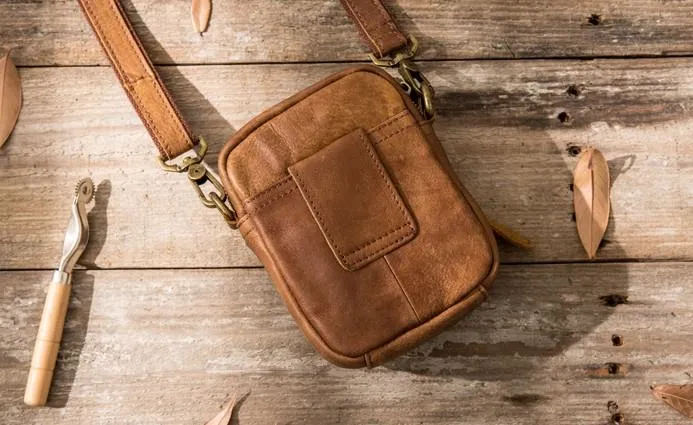 Leather Belt Pouch Belt Cases Mens Waist Bag Small Shoulder Bag for Men