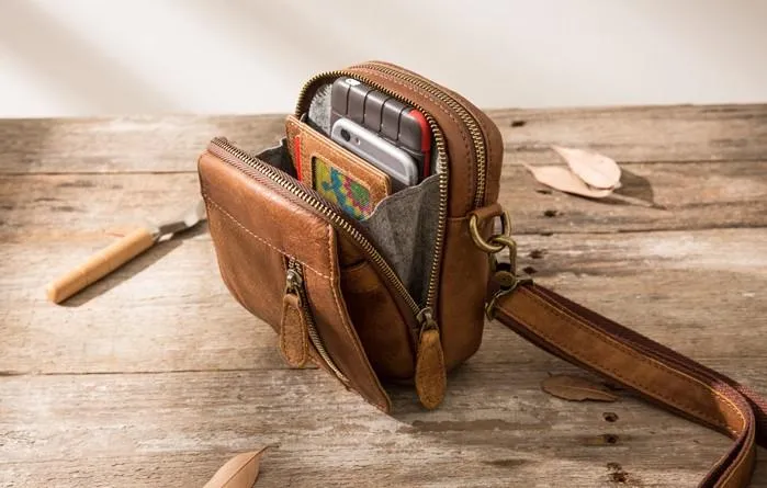 Leather Belt Pouch Belt Cases Mens Waist Bag Small Shoulder Bag for Men