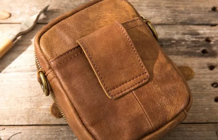 Leather Belt Pouch Belt Cases Mens Waist Bag Small Shoulder Bag for Men