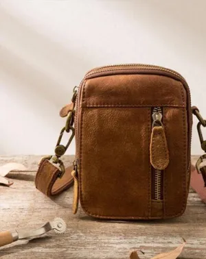 Leather Belt Pouch Belt Cases Mens Waist Bag Small Shoulder Bag for Men Black