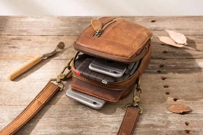 Leather Belt Pouch Belt Cases Mens Waist Bag Small Shoulder Bag for Men