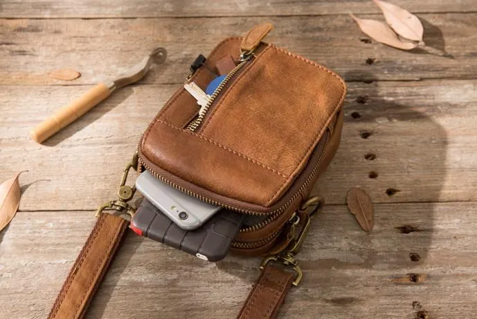 Leather Belt Pouch Belt Cases Mens Waist Bag Small Shoulder Bag for Men