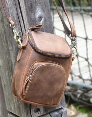 Leather Belt Pouch Men's Belt Bag Mini Shoulder Bag Waist Bag Mini Messenger Bag For Men Brown