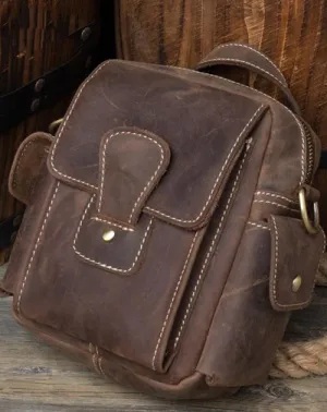 Leather Belt Pouch Mens Camera Bag Waist Bag Shoulder Bag for Men Coffee